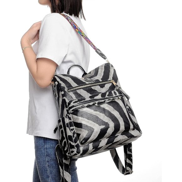 Women\'s Zebra Black Multipurpose Design Convertible Shoulder Bag